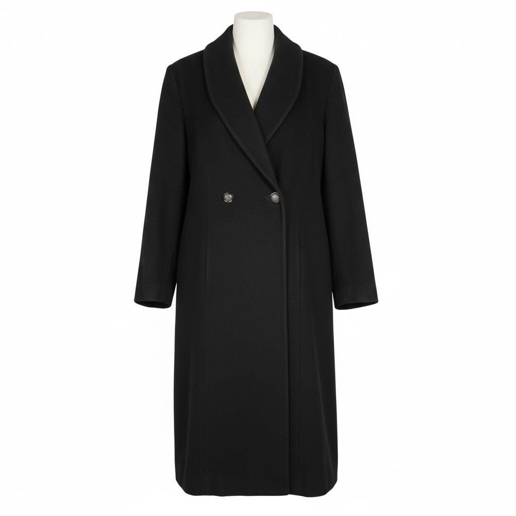 Vintage Kristen Blake Black Wool Long Coat Shawl Collar Double Breasted 14p